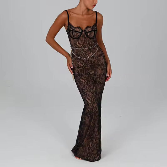 Robe Longue en Dentelle Élégante pour Soirée – Chic et Raffinée